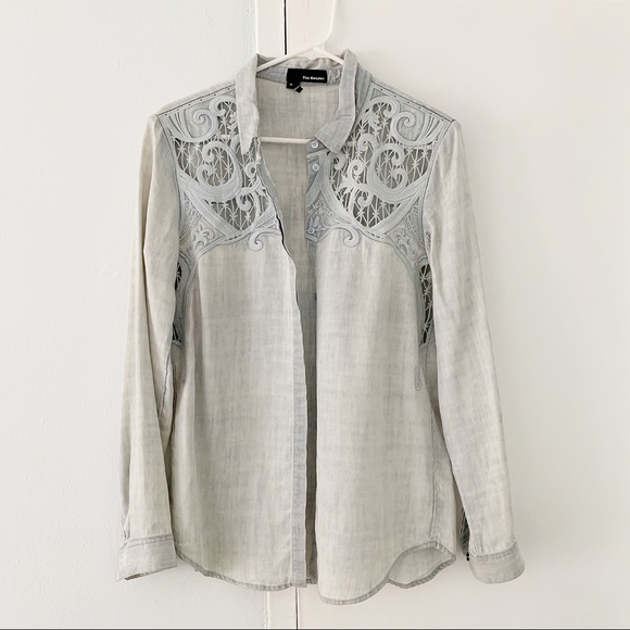 The Kooples Blue Baroque Embroidered Denim Shirt M - Picture 3 of 6